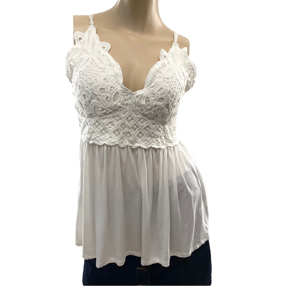 Elegant White Lace Women's Cami Tunic Blouse- L